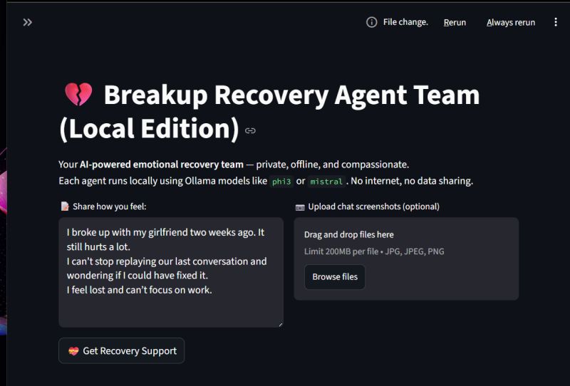 Screenshot of the AI Breakup Recovery Companion app